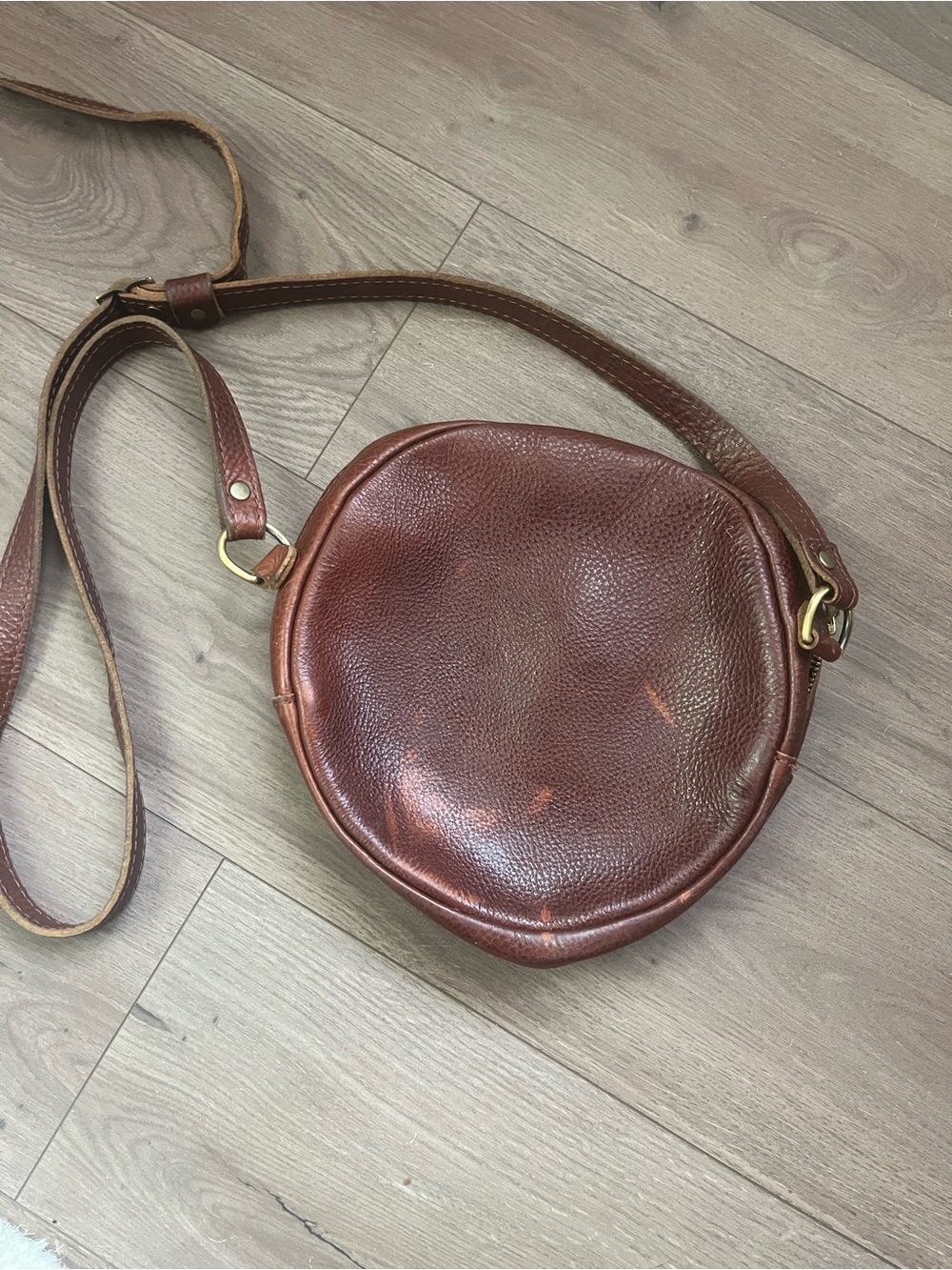 Round Crossbody Bag in Brown Leather - Women's Shoulder Bag-Large 9” - Picture 5 of 6
